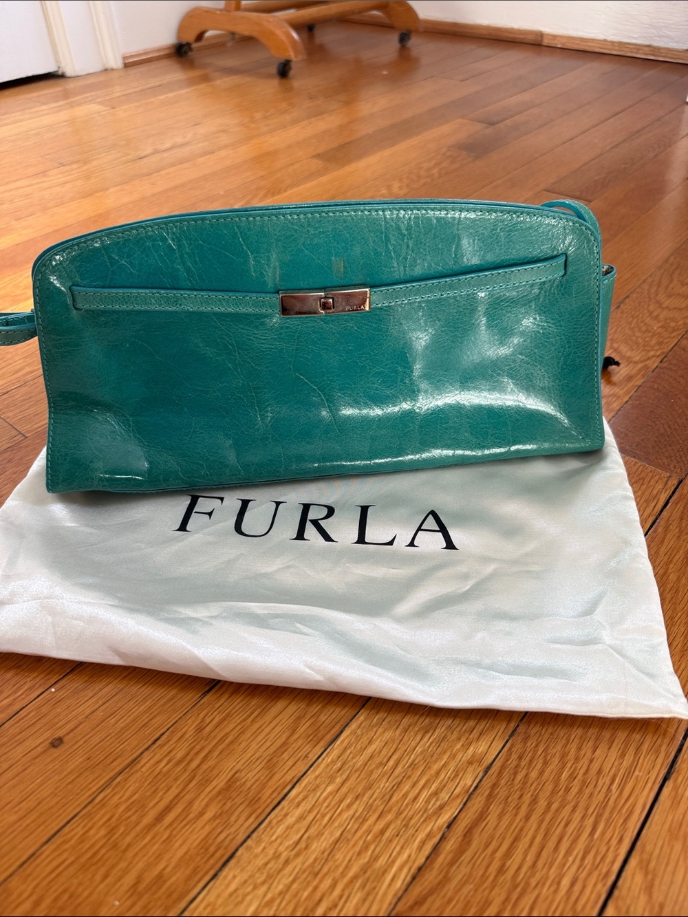 Furla Teal Patent Leather Shoulder Bag